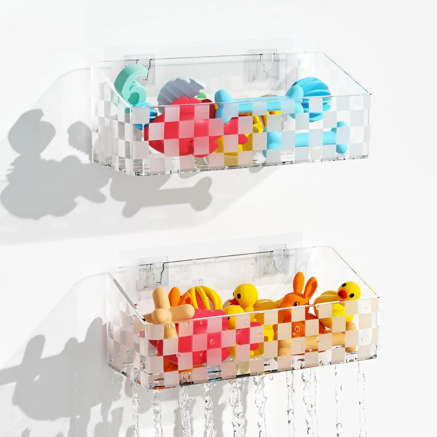 XY-SBB07  Bath Toy Storage Holder, 2 Pack Large Capacity Bath Toy Organizer for Tub Clear Baby Bathtub Toy Storage Multi Use Shower Caddy for Bathroom, Bedroom & More Basket Set