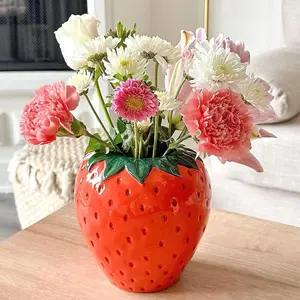 Strawberry Shaped Ceramic Vase, 1 Count Creative Strawberry Design Vase, Decorative Flower Vase for Home Living Room Bedroom Dining Room, Dining Table Centerpiece, Ornaments