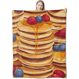 Flannel Blanket | Pancake Flannel Throw Blanket Soft Cozy Warm, Colorful Breakfast Food Pattern With Syrup Berry And Fluffy Cake Blanket, Perfect For Adults Bed Sofa Dorm Living Room Decor Gifts | Home & Gift