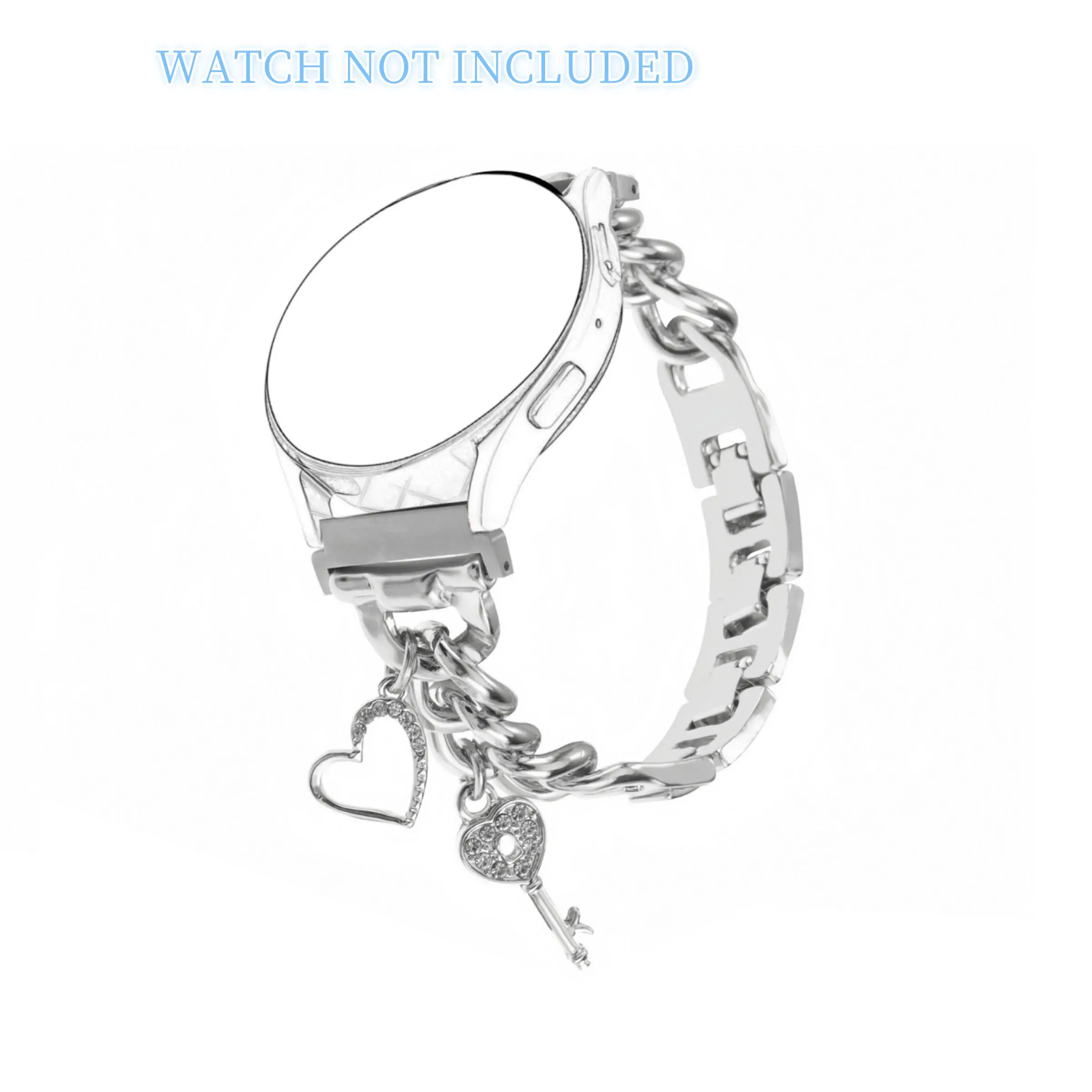 Fashion metallic Watch Band with Keychain Pendant, Cuban Chain Watch Band for Women, Wearable Accessories Compatible with Samsung Galaxy Watch Fashionable Watch Accessories