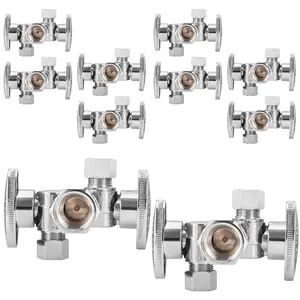 10 Pcs 1/2" FIP x 3/8" OD Compr. x 3/8" OD Compr. Dual Stop Valve, 1/4 Turn (Lead Free)