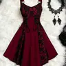 【Black Friday】Women's Gothic Lace Patchwork Strap Dress, Elegant Lace-Up Waist, Vintage Style for All Seasons, Perfect for Gothic Lovers