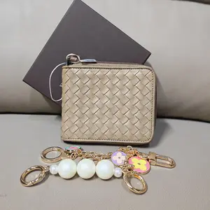 Pre-owned France Clutches & Wristlets bottega — Milk Tea Colored Zipper Woven Wallet（SZ H18807）