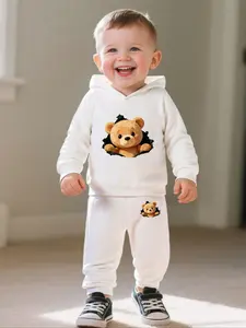 Baby Boys' Comfortable Sports Set, Ideal Gift for Kids, Soft Fabric, Fashion Design, Cartoon Bear Print Sweatshirt, Baby Clothing