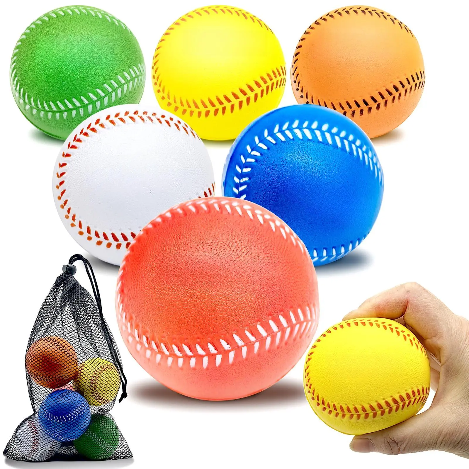Soft Baseballs Foam For Catching And Batting Practice Multi-color Ball Indoor Outdoor Play With Carrying Bag Baseball Gifts 6 Pack