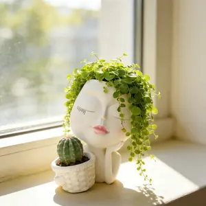 Head Planter Face Flower Pot, Resin Flower Pot, Woman Face Planter Unique Head Planters for Indoor Outdoor Plants, Novelty Plant Pot, Cute Lady Head Vase with Drainage Hole for Home Garden Succulents Cactus, Ideal Present Ideas