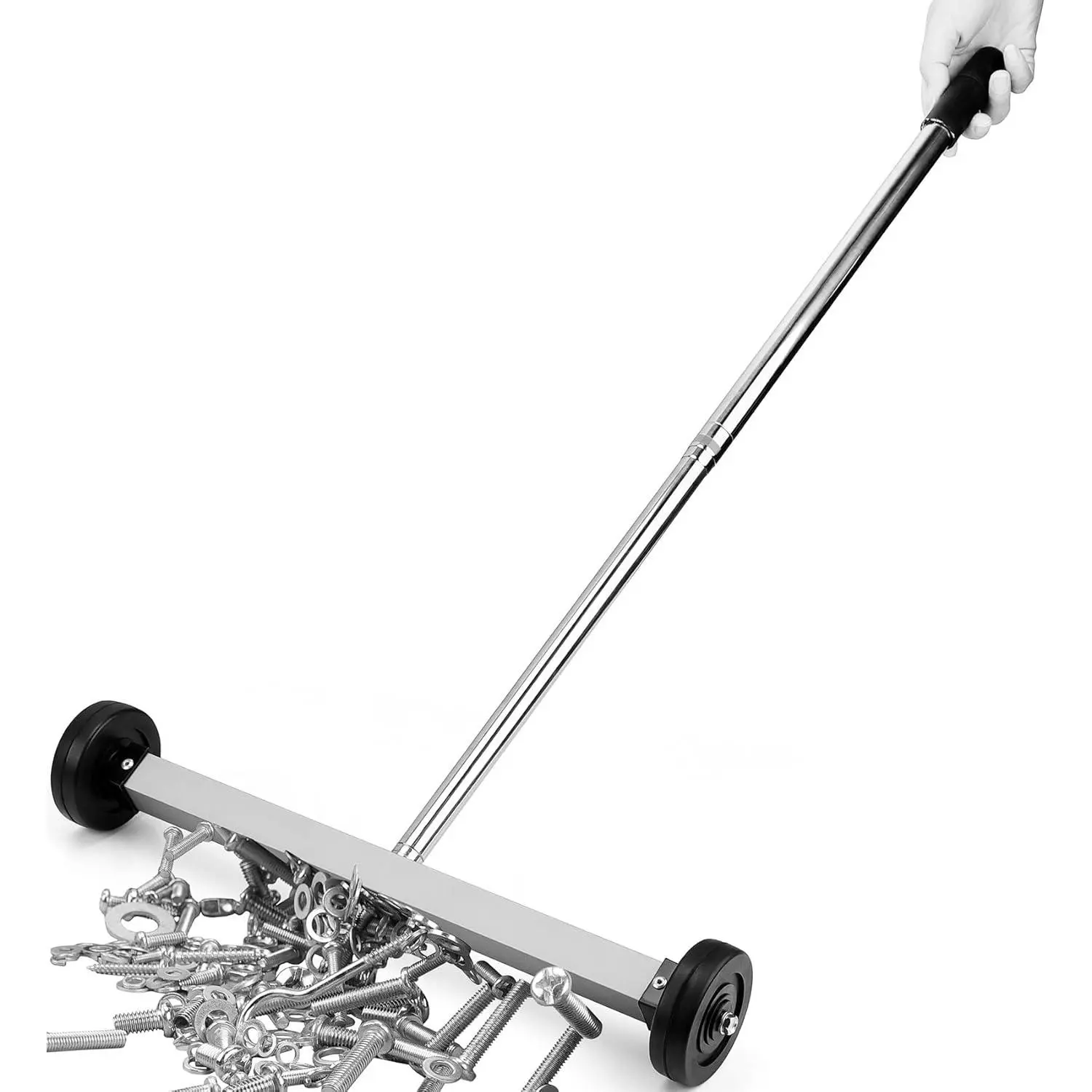 17-Inch Rolling Magnetic Sweeper with Wheels, Adjustable Handle, 8.8-Pound Capacity Heavy-Duty Magnet to Pick Up Nails