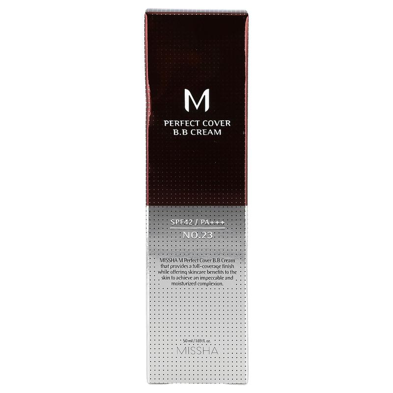 Missha M Perfect Cover B.B Cream, SPF 42 PA+++, No. 23 Natural Beige, 1.69 fl oz (50 ml)