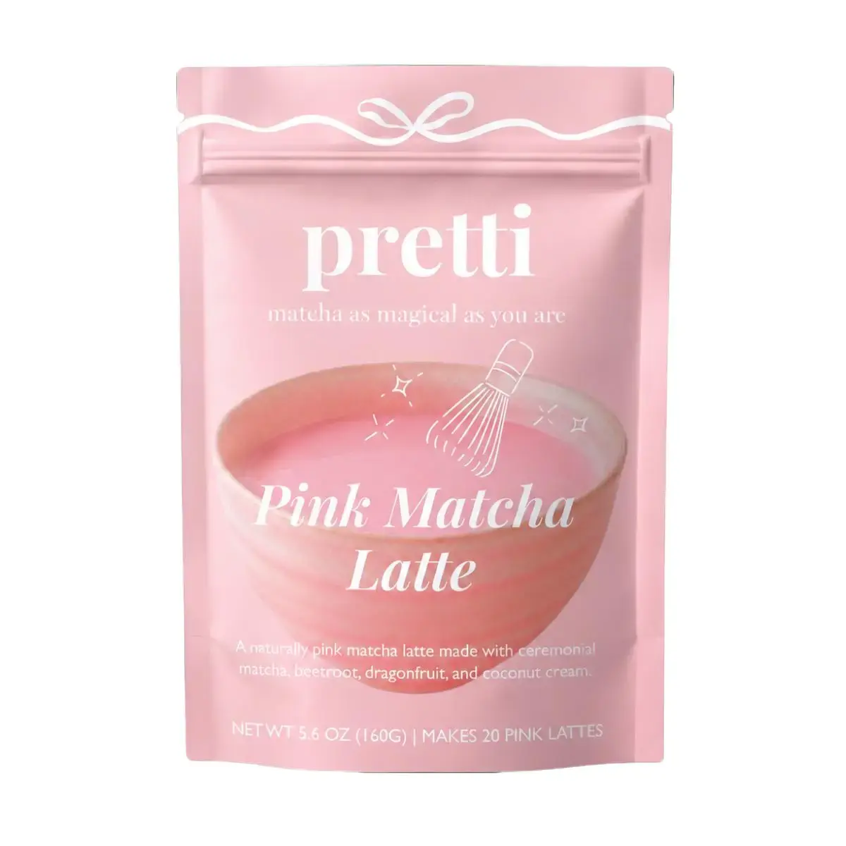 PINK MATCHA LATTE - Creamy Vanilla Instant Latte with Ceremonial Matcha and Monk Fruit, 0 Artificial Dyes, 50mg Caffeine, 20 Servings