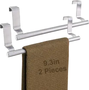Kitchen Towel Holder, 2 Pack Over The Door Towel Rack, Over Cabinet Door Towel Bar Stainless Steel Dish Washcloth Hanger, EVA Foam Protective Pad & Non-Slip Self-Adhesive Blocks (9 Inch)