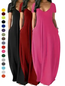 Women's Long Nightgown, Coffee Color, Casual Round Neck Short Sleeve Sleepwear, Soft & Comfortable Fit Loungewear for All Seasons