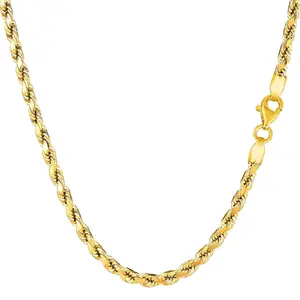 10k Yellow Real Solid Gold Diamond Cut Rope Chain Necklace, 3.5mm, 20