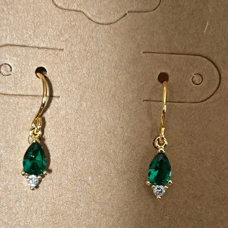 DAINTY EMERALD GREEN ZIRCON DROP EARRINGS Made by Jewelry For You By Beck