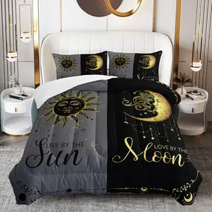 3pcs Sun and Moon Comforter Set, Celestial Duvet Set for Girls and Adults Bedroom or Guest Room Decor, Lightweight Soft All Seasons Comforter Machine Washable Microfiber Quilt with 2 Pillowcases , Gifts for the Family