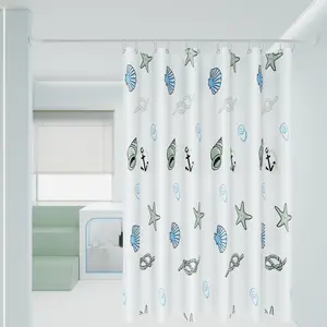 Little Shell Nautical Waterproof Shower Curtain - Starfish and Anchor Print, Creates a Fresh Coastal Bathroom Ambiance