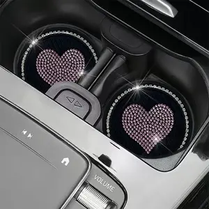 2pcs Heart Drill Cup Mat, Car Cup Holder Tray, Storage Slot, Non-Slip Insulating Pad, Car Accessories, Durable Design, Perfect Fit