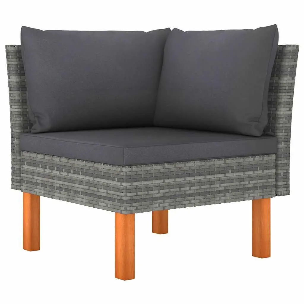 vidaXL Corner Sofa, Sectional Sofa with Cushions, Modular Seat with Tea Table, Outdoor Furniture Set for Garden, Rustic, Solid Eucalyptus Wood PE Rattan 315754
