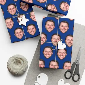 JAllen Face Blue Gift Wrap, Buffalo Football Game Day Wrapping Paper - Perfect for Gift Wrapping for Loved Ones, Party, Holidays & Special Occasions