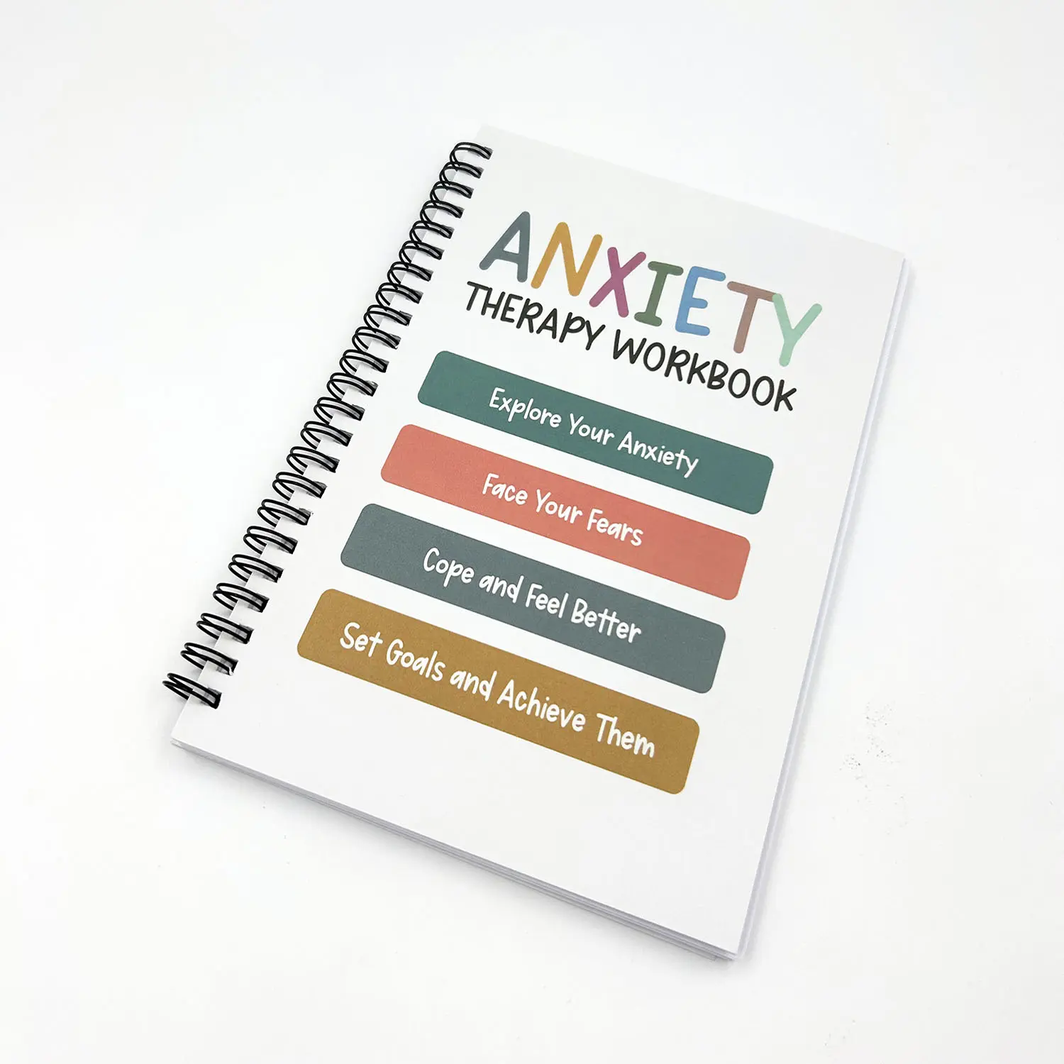 A5 Size Anxiety Treatment Workbook, Spiral Bound Planner, Explore Deep Anxiety, Set Goals, Face Fears, Mental Health Guide, Mental Health Journal, Interactive Self-Reflection & Cbt Exercises