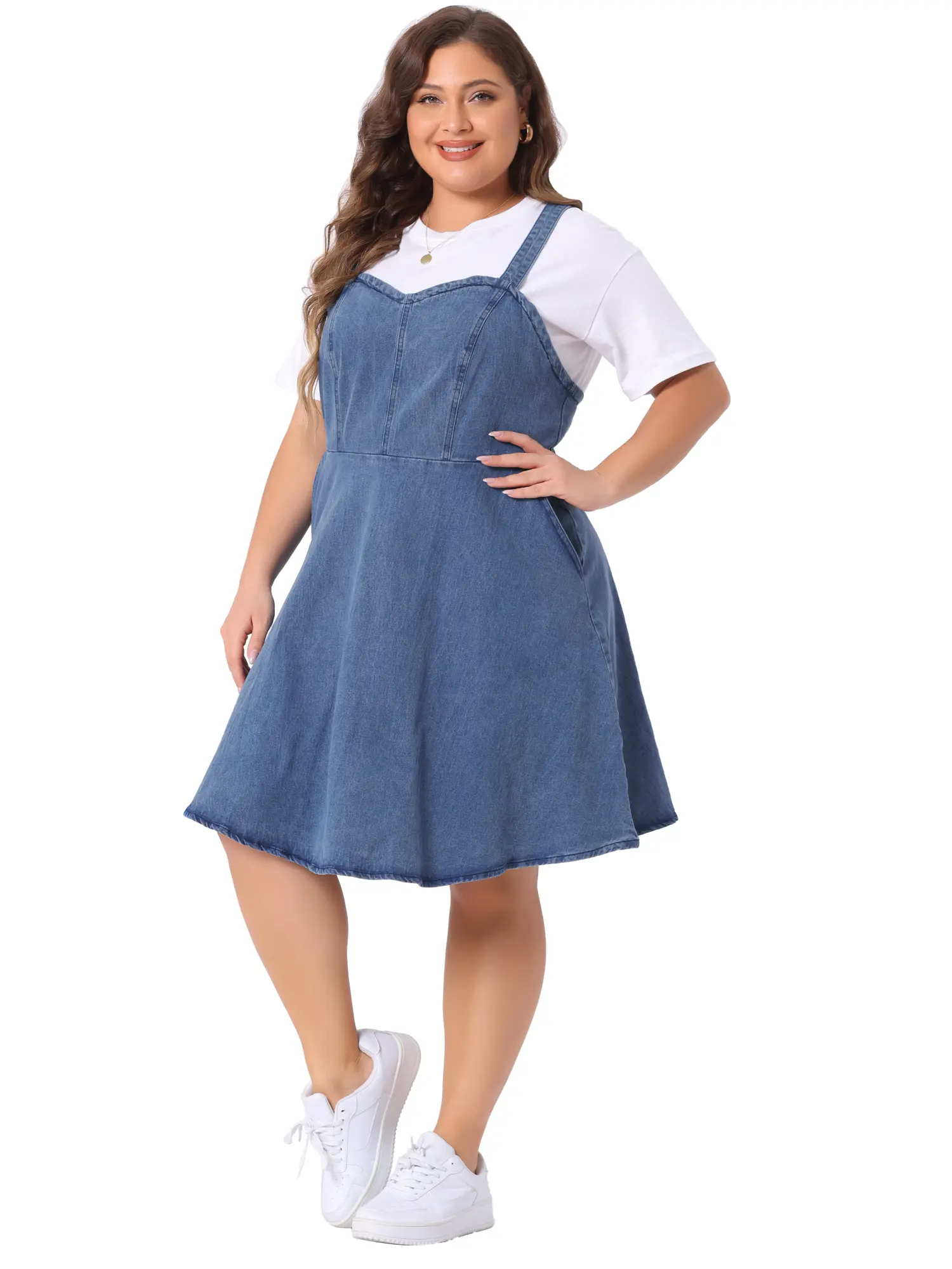 Agnes Orinda Plus Size Denim Overall Dress Women's Adjustable Strap Summer A -Line Jean Dresses with Pockets - TikTok Shop