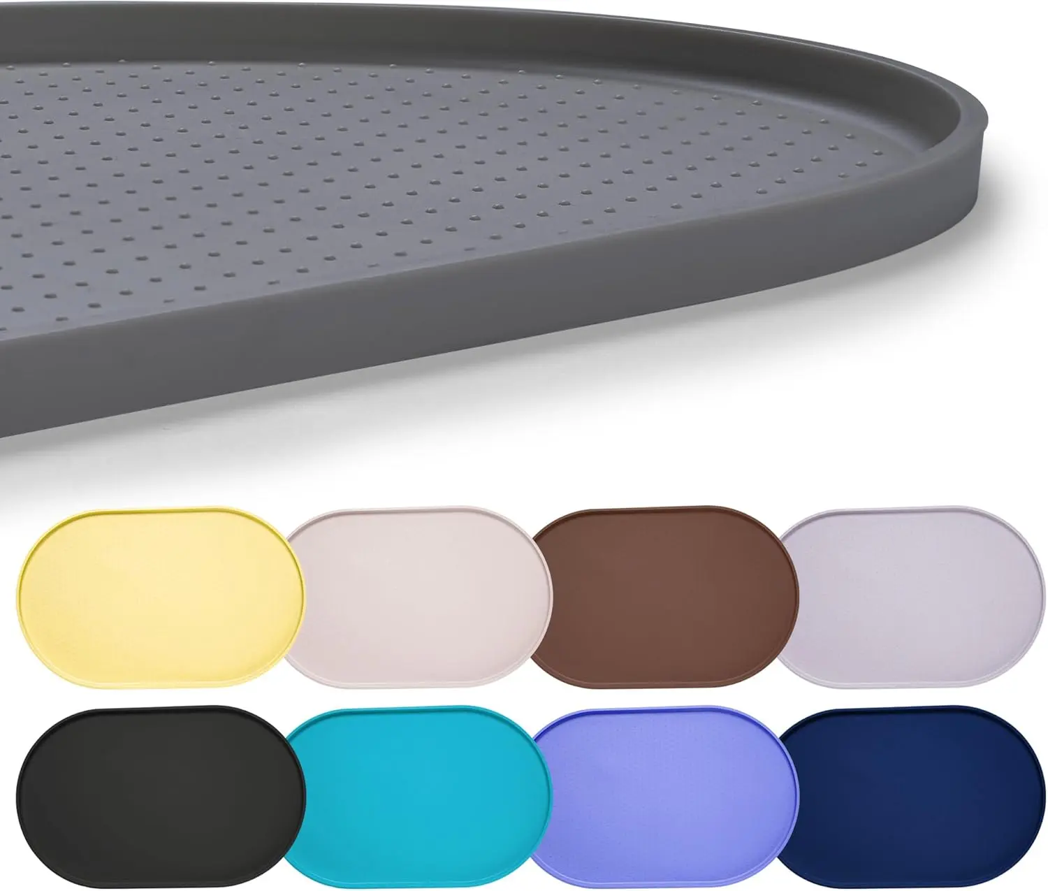 100% Waterproof Silicone Anti-Slip Bowl Mess-Free Pet Feeding Mat with Raised High Lip Edge, Spill-Proof Placemat for Dogs and Cats, 16" L x 10" W Gray Mat, Fits Most Bowls, Protects Floors, Anti-Slip Feeding Mats, Bowl Feeding Mats