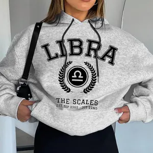 Women'sLibraConstellation&LetterPrintHoodie,CasualLongSleeveHoodedSweatshirtforFall&Winter,Women'sClothesforDailyWear