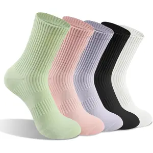 5 Pairs Women's Lightweight Cotton Short Crew Socks,Hand-Linked Toe,Durable, Breathable, High Stretch, Size 6-10