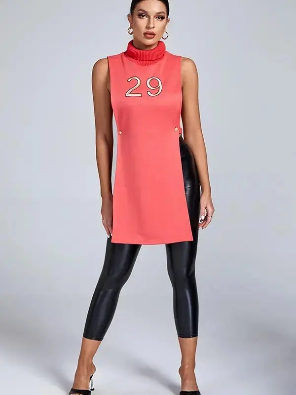 Letters Embroidered Sleeveless Dress