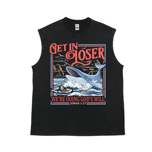Unisex WE'RE DOING GOD'S WILL JONAH 1:17 Jonah was swallowed by a great fish Graphic Washed Vest Personalized Pattern Y2k Clothing Round Neck Washed Vest,Women's Clothing 100% Cotton, Menswear, Top, Vintage Style,Summer Casual Oversized