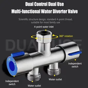 Double Head Faucet Splitter, Water Diverter Hose Adaptor, Stainless Steel, Easy Install, for Outdoor Faucet, Durable & Efficient