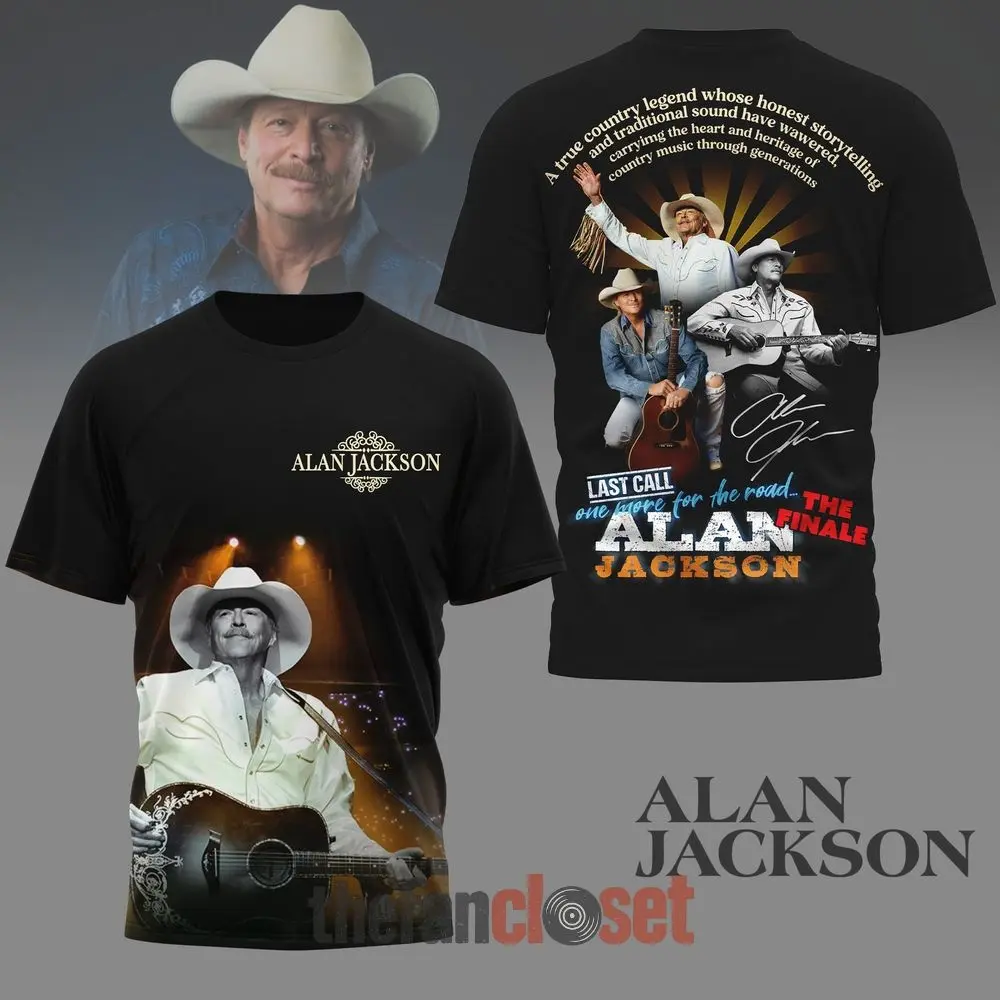 Women's Shortsleeve Top, Alan Jackson The Finale Tour Vintage Retro AOP Unisex Concert T-Shirt, Fitted, Digital Print, Pure Cotton, Round Neck, Unisex Sizes, Graphic Tees, Fitted Cut, Alan Jackson Farewell Concert Tour, All Seasons, 2Xl