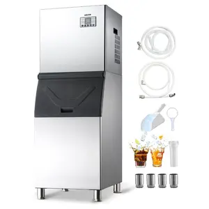 Commercial Stainless Steel Ice Machine Maker, 400lbs/Day Production, 300lbs Storage Bin, Auto Self-Cleaning, Touchscreen Control for Bar, Restaurant Businesses