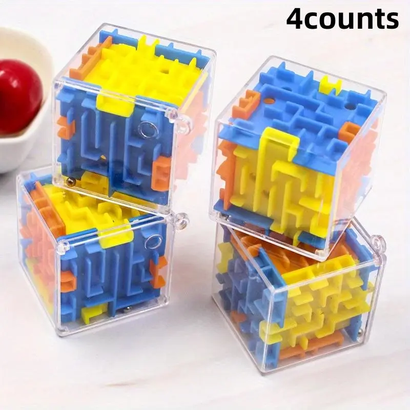 3D Maze Cube Puzzle Toy, 4 Counts/set Mini Brain Teaser Toy, Stress Relief Toy for Kids & Adults, Creative Birthday Gift Blocks