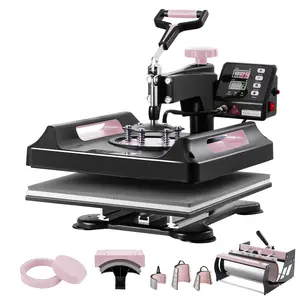 15x15 Heat Press with 30 OZ Tumbler Attachment, 8in1 Combo Tumbler Hat Heat Press for T-Shirts, Tumblers Glass Cans Mugs Hats Caps, and Plates (Black)