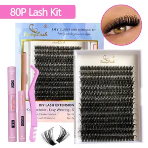 80P Thick Volume DIY Lash Extension Kit Lightweight Cute Fluffy Cluster Individual Eyelashes, Ultra-Dense Waterproof Long-Lasting, Natural Daily Use, DIY Beginner Friendly, Trendy Cluster Lash Set