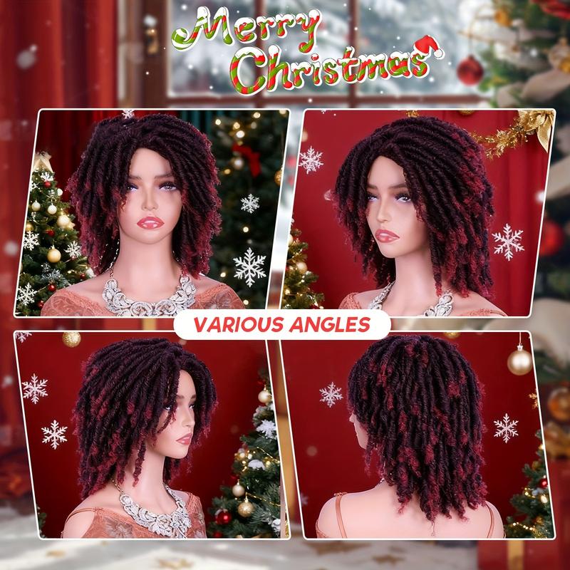 Dreadlock Wig Short Twist Burgundy Wig For Black Women And Afro Curly Synthetic Dreads Wig Ombre Burgundy Side Part Wig Afro Bomb Curly Wig Twist Out Wig Kinky Synthetic Full Wigs For Black Women Christmas Cosplay Wigs