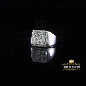 King Of Bling'sSterling White Silver Square 1.00ct Cubic Zirconia Fashion Men's Ring Size 10