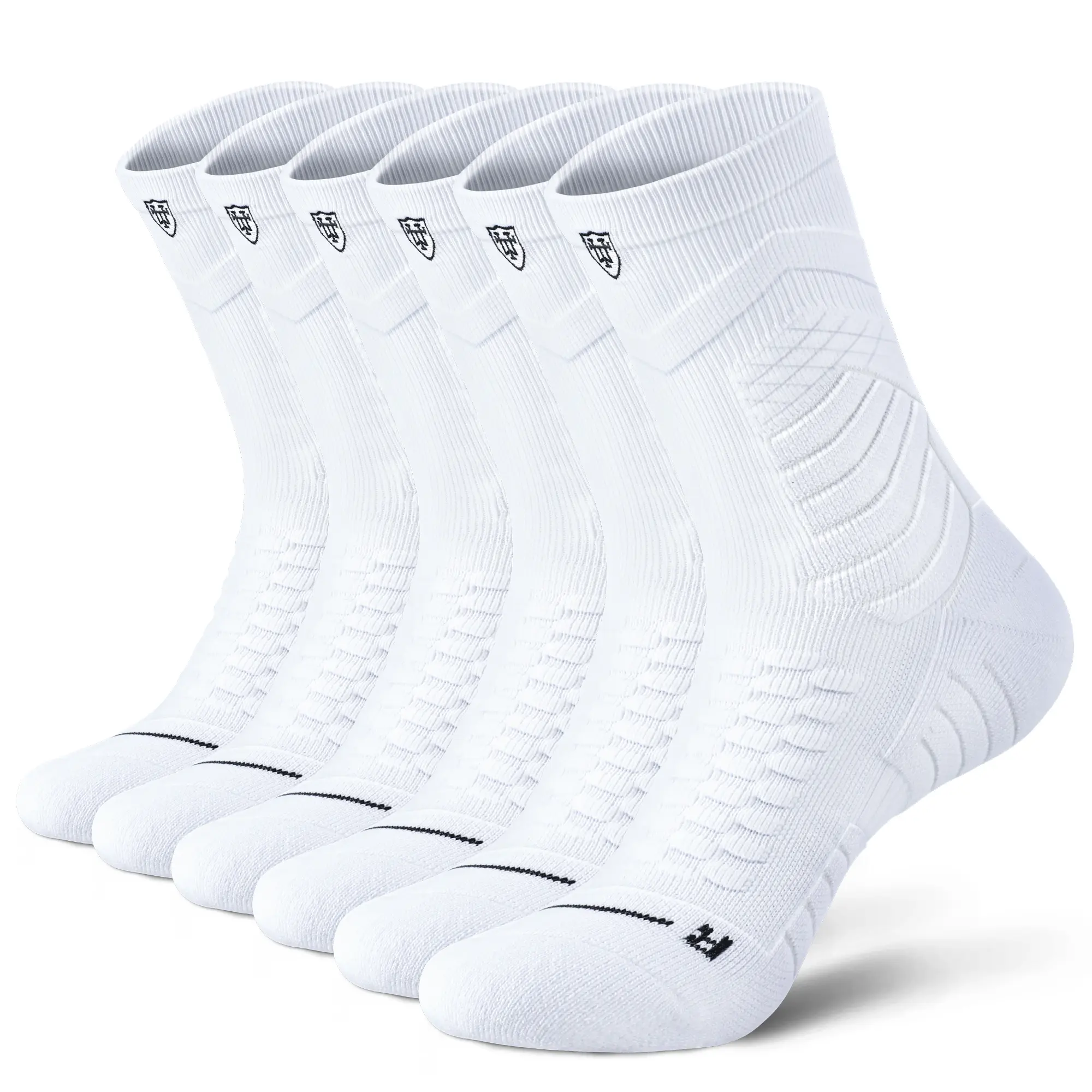 Unisex Fit 5-Pack Cotton-Polyester Blend Athletic Arch Support Mid-Calf Socks, Activewear All-Season Moisture-Wicking Anti-Slip Cushioned for Running, Hiking (Black, White)