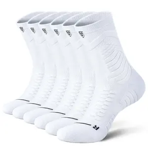 Sports Crew Socks 5 Pack with Arch Support Performance Socks for Running Basketball Hiking & Cycling Moisture-Wicking Anti-Slip Cushioned Black White Cotton Polyester Blend Activewear