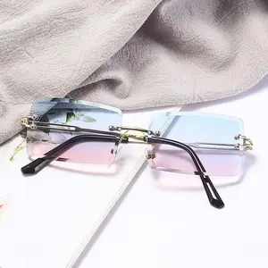 Rimless Sunglasses 90s Frameless Rectangle Tinted Lens Eyewear Candy Color Glasses for Women Men