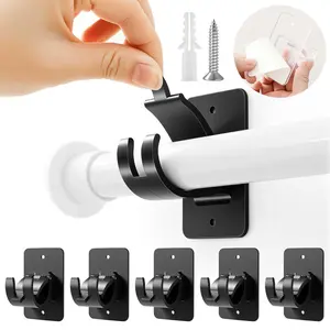 Self-Adhesive Drill Pole Clip for Wardrobe, Shower & Curtain Rods, Sturdy & Versatile, No Damage Wall Mount, Easy Installation