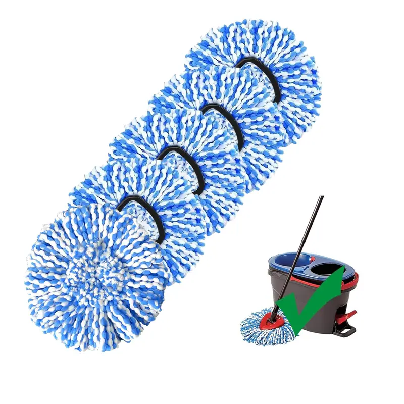 5-Pack Durable Regular Mop Replacement Heads Sets for O-Cedar RinseClean 2-Tank System, Water-Absorbent Fluffy Microfiber, Machine Washable, Easy to Replace, Reusable Mops, Vacuum Packed (No Bucket)