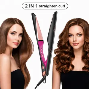 LANDOT 2-in-1 Ceramic Titanium Hair Straightener & Curling Iron - Adjustable Twist Floating Plates, Anti-Frizz, Dual Voltage, 12 Temps (250-450°F) for All Hair Types