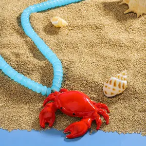 Seaside Vacation Style Red Crab Bead Necklace - Unisex Casual Fashion Jewelry with Lightweight Materials & Cartoon Design for Men and Women summervibes