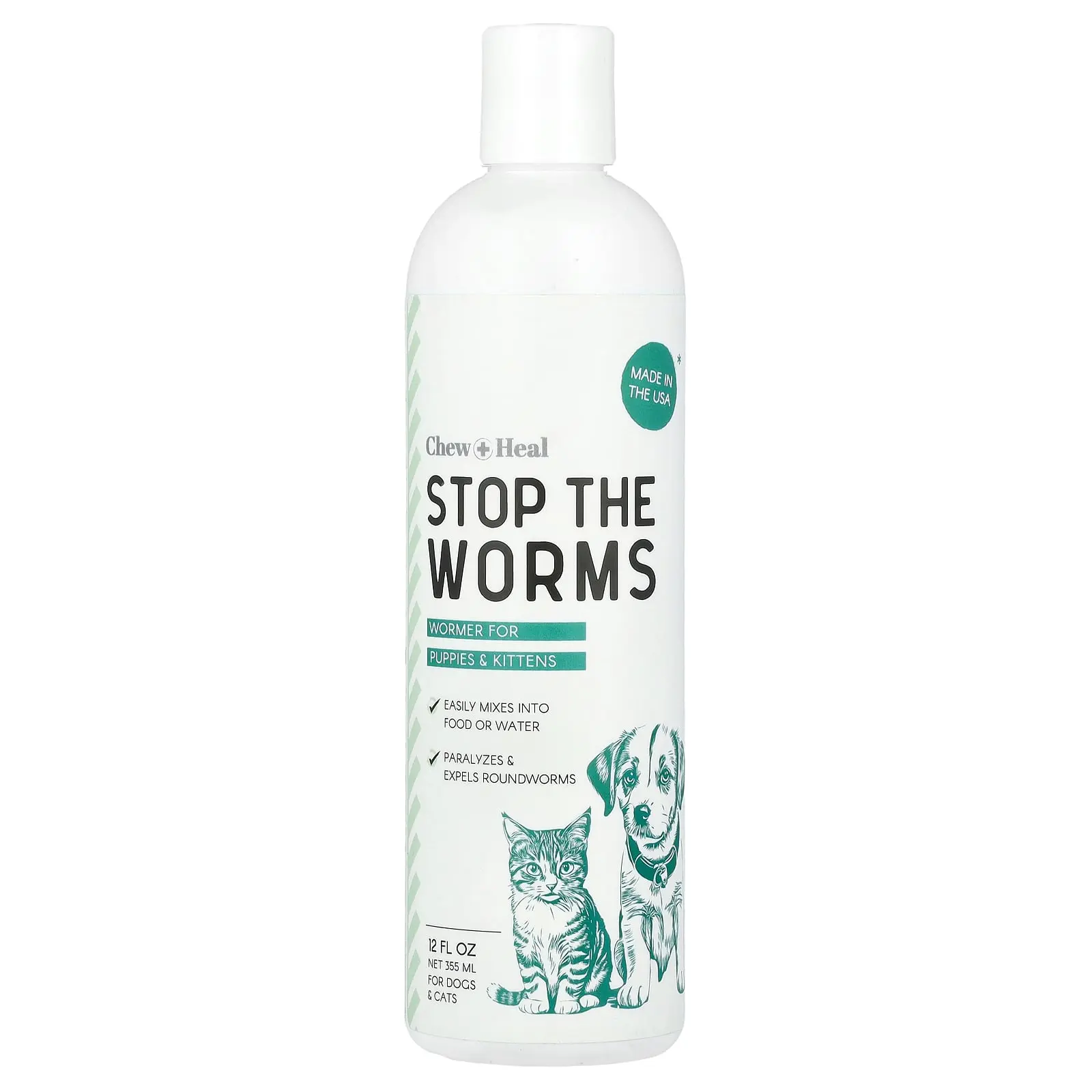 Chew + Heal Stop The Worms, Wormer for Puppies & Kittens , 12 fl oz (355 ml)