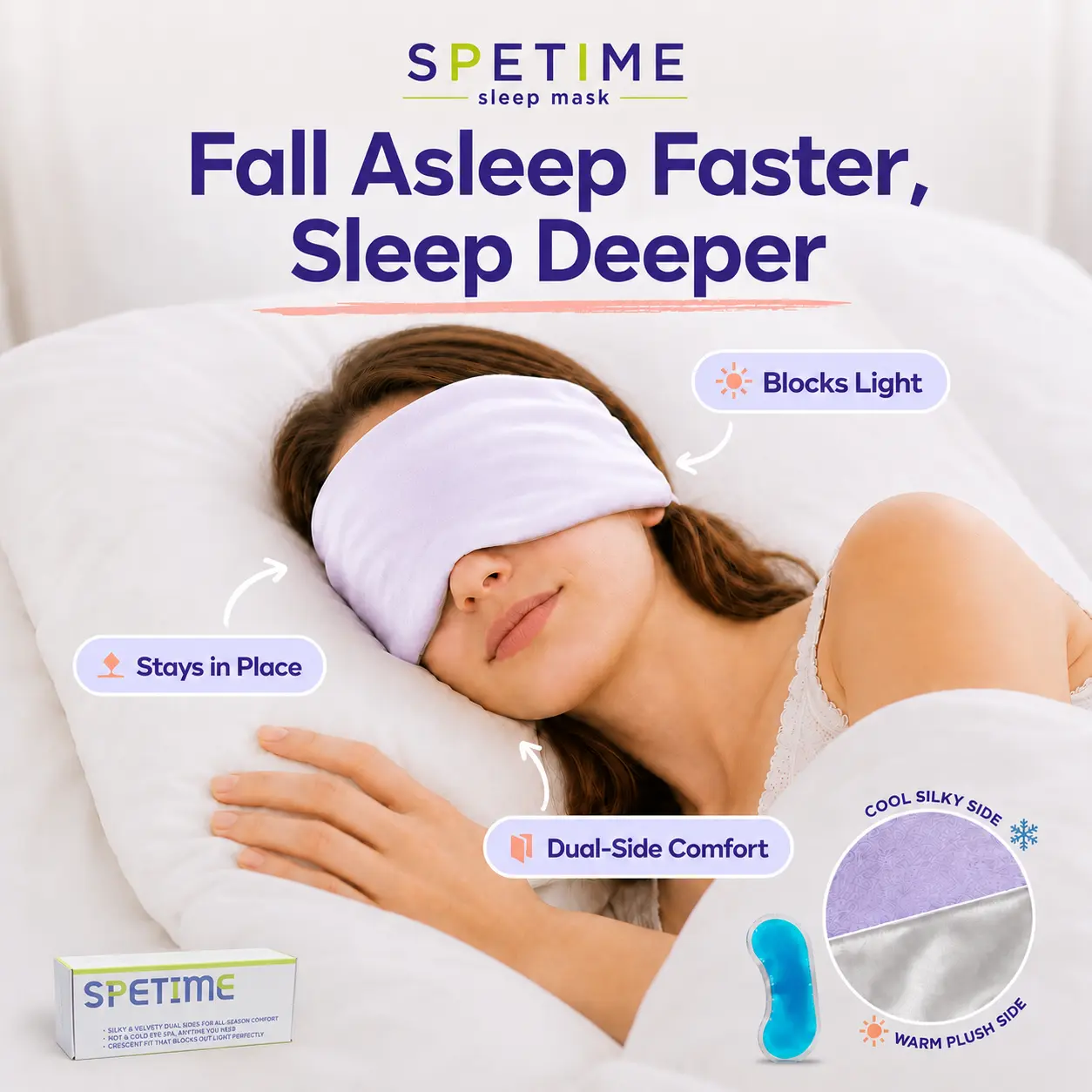 Spetime 2026 Upgraded Gentle Weighted EyeMask,Reversible Blackout Sleep Mask forWomen & Men, Heated & Cooling Eye Mask ForDry Eyes, Adjustable Velcro Strap ForSleeping,Traveling & Meditation
