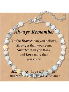 Moonstone Bracelets for Women, Stainless Steel Beaded Bracelet, 4mm Gemstones Bracelets, Always Remember Gifts, Stocking Stuffers for Women, Valentines Mothers Day Birthday Graduation Gifts
