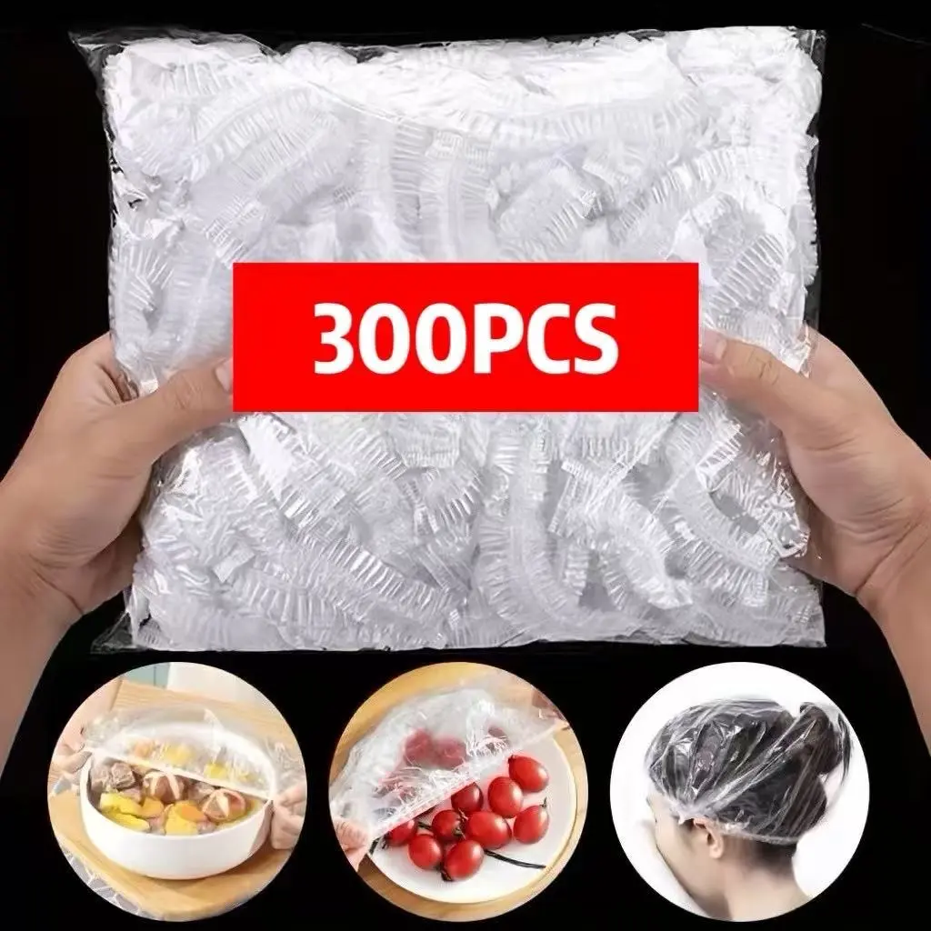 300-Piece Color/Transparent Disposable Food Covers, Food-Contact Safe Kitchen Containers for Picnic, Fruit and Vegetable Preservation, Containers For Food, Plastic Food-Safe Lids