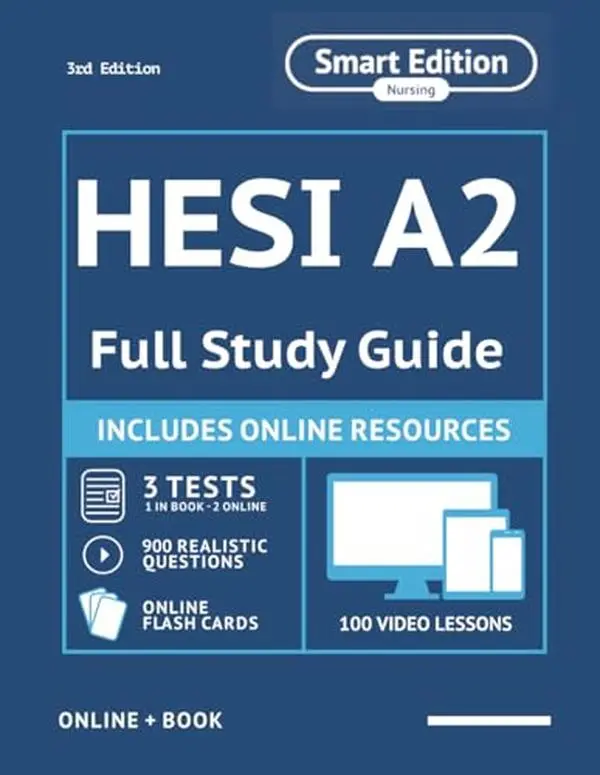 USED Book - HESI A2 Full Study Guide 3rd Edition: Complete Subject Review, 3 Full Practice Tests, 900 Realistic Questions, Online Flashcards, 100 video lessons by Smart Edition (Paperback) - english