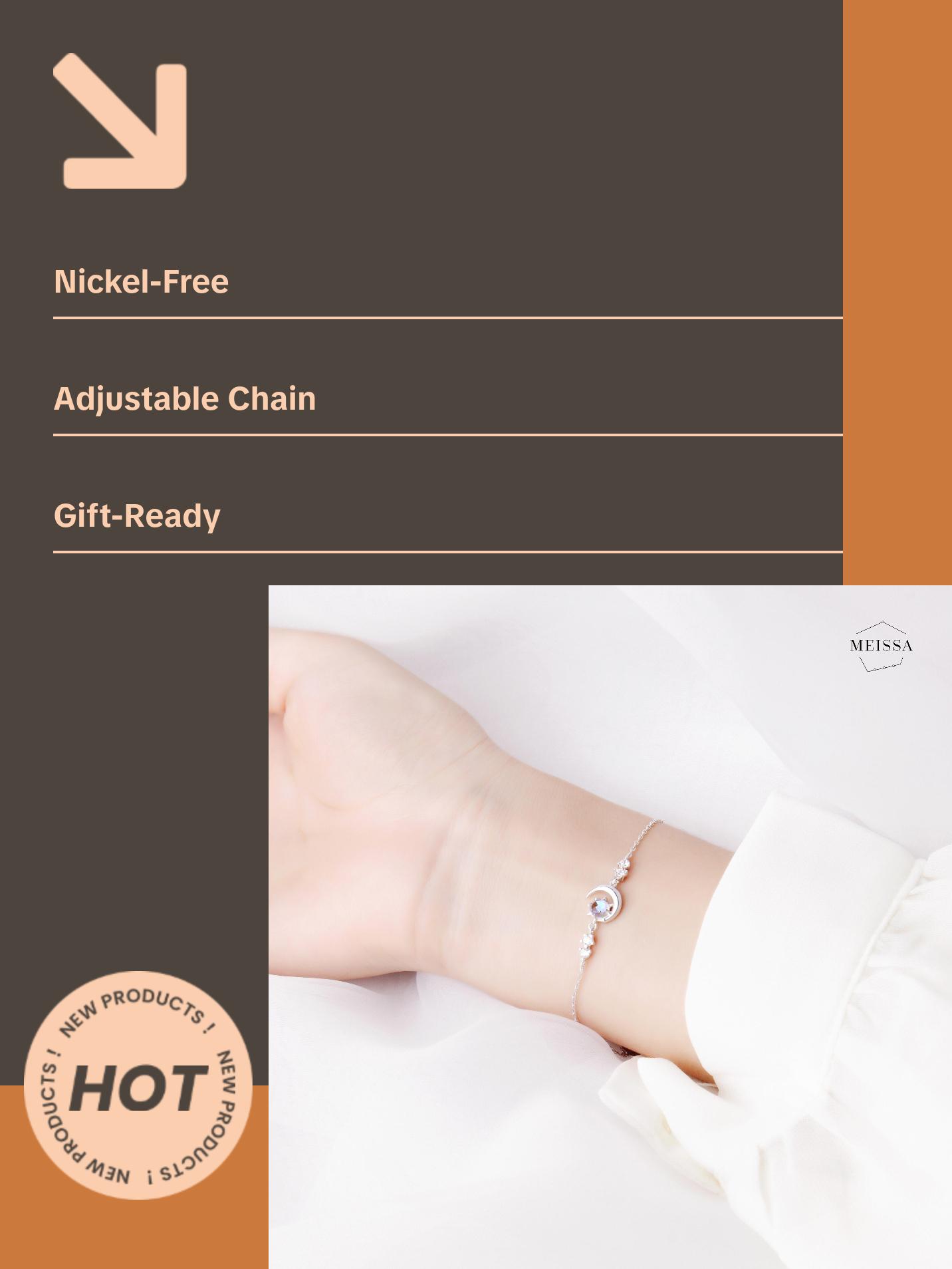 Dainty Crescent Moon Bracelet, 925 Solid Sterling Silver Unique Elegant Blue Purple Opal Stone Moon Bracelet, Rose Gold & Gold Celestial Moon Bracelet Cute Gift for Her Mom Sister Girlfriend Graduation Christmas Birthday